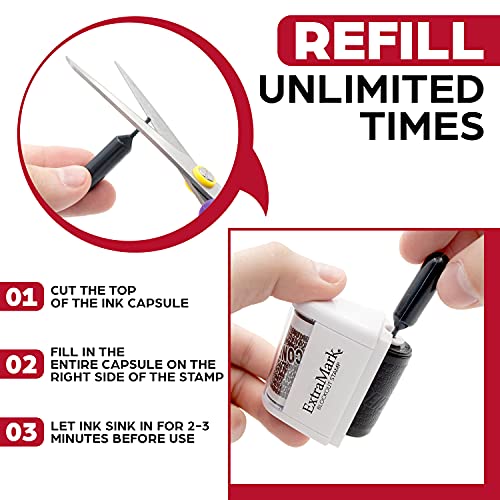 ExtraMark Identity Theft Protection Blockout Stamp - Roller Stamp with Two Replacement Ink Tubes - Yellow Unit - Image 2