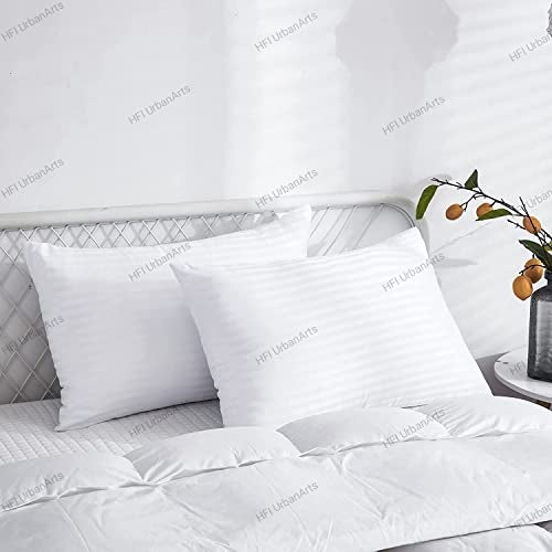 HFI Urban Arts Striped Fabric Luxury Premium Pillows - Pack of 2 Pcs| 16 x 24 Inches| White | Conjugated Virgin Fiber Filling | Hotel Quality Linen - Image 1