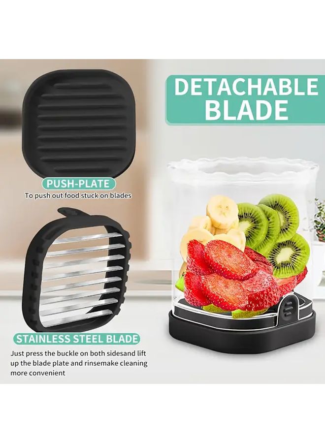 Light Blue Stainless Steel Fruit Slicer Manual Push Plate Quick Slice Cup Kitchen Tool For Home Restaurant - Image 2