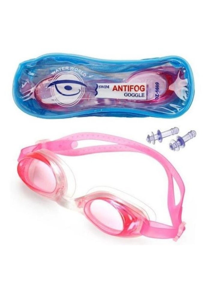 Generic Anti-fog Swimming Goggles with Earplugs, Pink  - Image 1