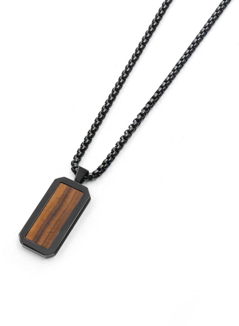 Lunnora Men's Black Necklace with Tiger Eye Pendant | Gift for Men | Stainless Steel Necklace For Men with Chain and Pendant | Genuine Energy Protection Gemstone Necklace  - Image 2