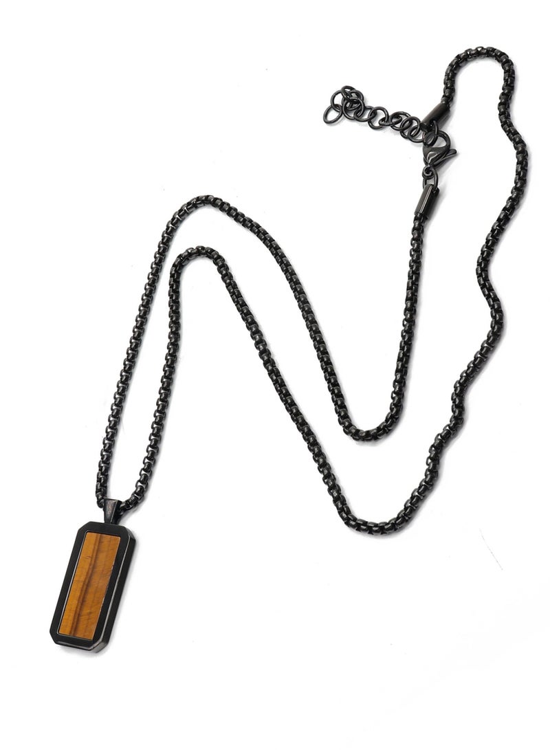 Lunnora Men's Black Necklace with Tiger Eye Pendant | Gift for Men | Stainless Steel Necklace For Men with Chain and Pendant | Genuine Energy Protection Gemstone Necklace  - Image 3