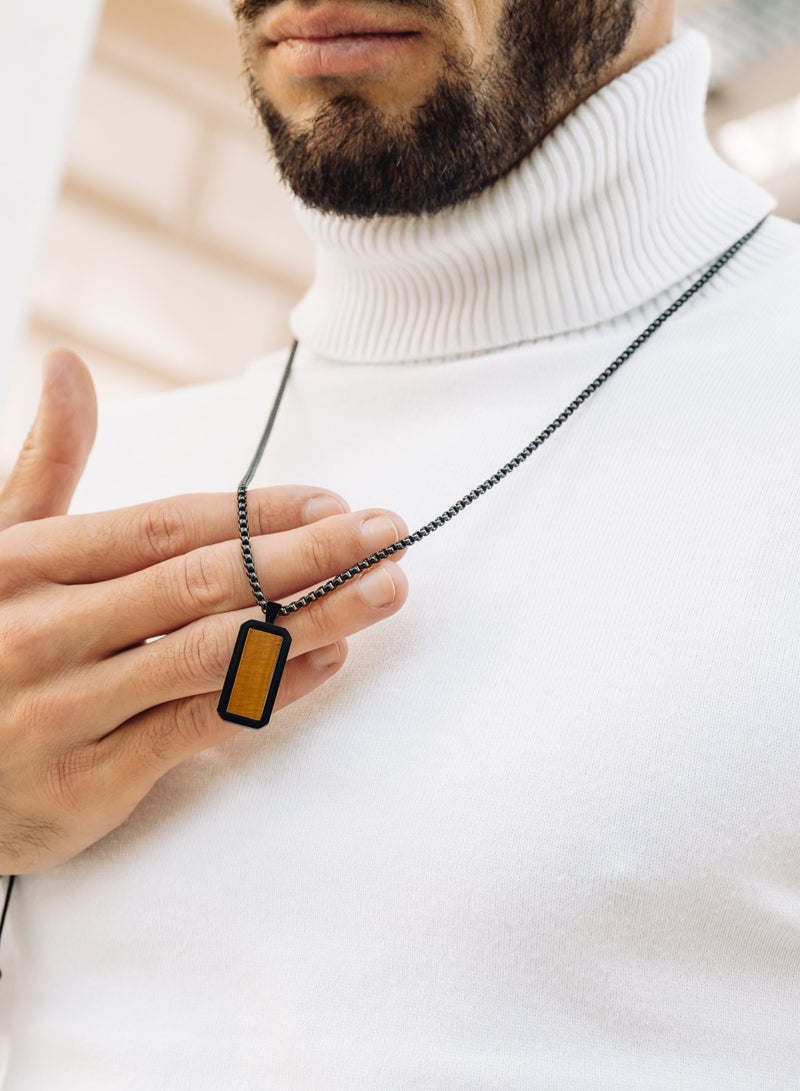 Lunnora Men's Black Necklace with Tiger Eye Pendant | Gift for Men | Stainless Steel Necklace For Men with Chain and Pendant | Genuine Energy Protection Gemstone Necklace  - Image 4