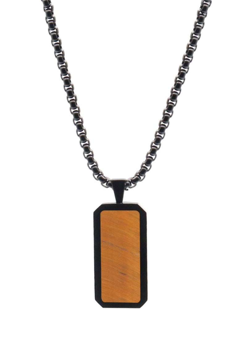 Lunnora Men's Black Necklace with Tiger Eye Pendant | Gift for Men | Stainless Steel Necklace For Men with Chain and Pendant | Genuine Energy Protection Gemstone Necklace  - Image 1