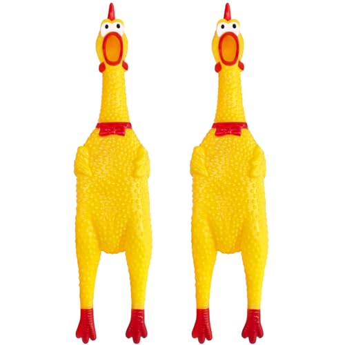 Xeehwb 2 Pcs Large Rubber ChickenScreaming Chicken Dog ToysYellow Rubber Squawking ChickensSqueaky Chickens ToysPrank Noise Maker Dog Toys 12 Inch - Image 1