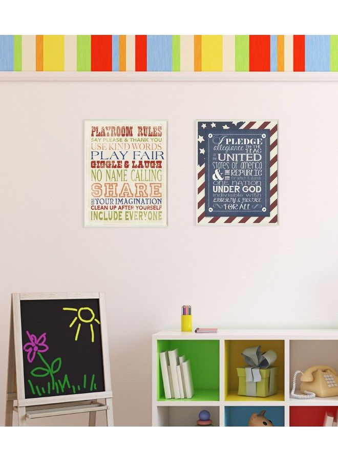 Stupell Industries The Kids Room By Stupell Pledge Of Allegiance With American Flag Background Rectangle Wall Plaque 11 X 0.5 X 15 Proudly Made In Usa - Image 3