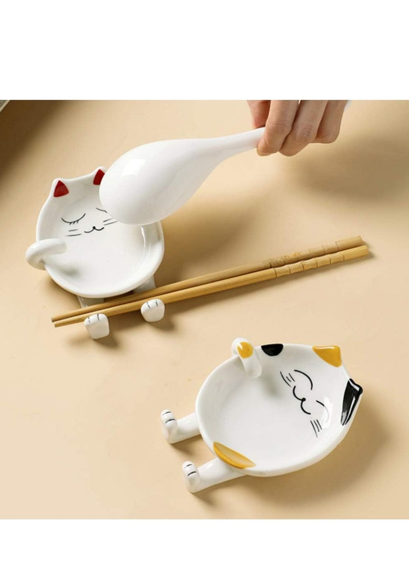 Oasisgalore - Pottery Cat Spoon Rest - Silicone Utensil Rest for Ladles, Spoons, Chopsticks, and Silverware Tray. - Image 1