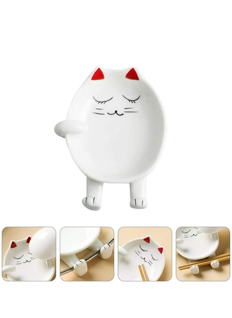 Oasisgalore - Pottery Cat Spoon Rest - Silicone Utensil Rest for Ladles, Spoons, Chopsticks, and Silverware Tray. - Image 1