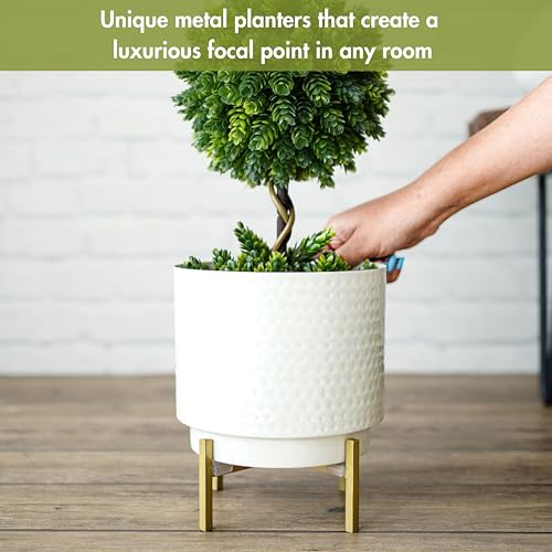 BEHOMA Hammered Metal Indoor Planter for Table Top and Floor | Living Room Drawing Room Balcony Office | Decoration Ideas for Plants | Size Height- 8" x Dia. 6" inch, White (Plants not Included) - Image 2