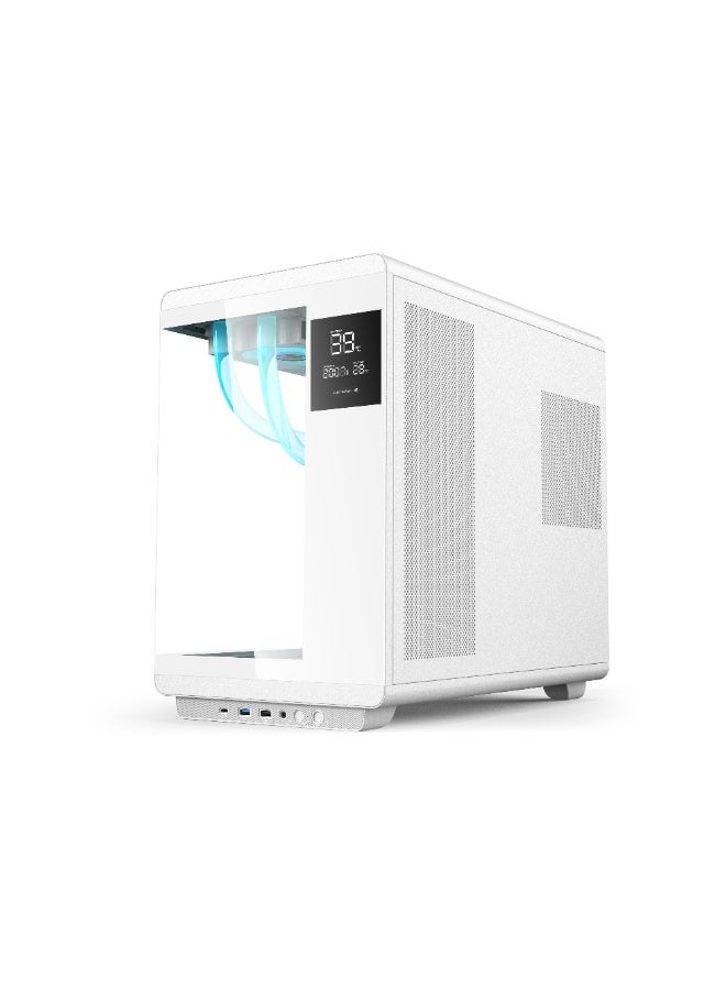 أيسر كيس كمبيوتر U600، كيس كمبيوتر ATX، لوح جانبي من الزجاج المقسّى، شاشة عرض درجة الحرارة، 7 مراوح RGB مثبتة مسبقًا مع ريموت كنترول، هيكل فولاذ SPCC، 3 منافذ USB، كيس ألعاب، لون أبيض - Image 4