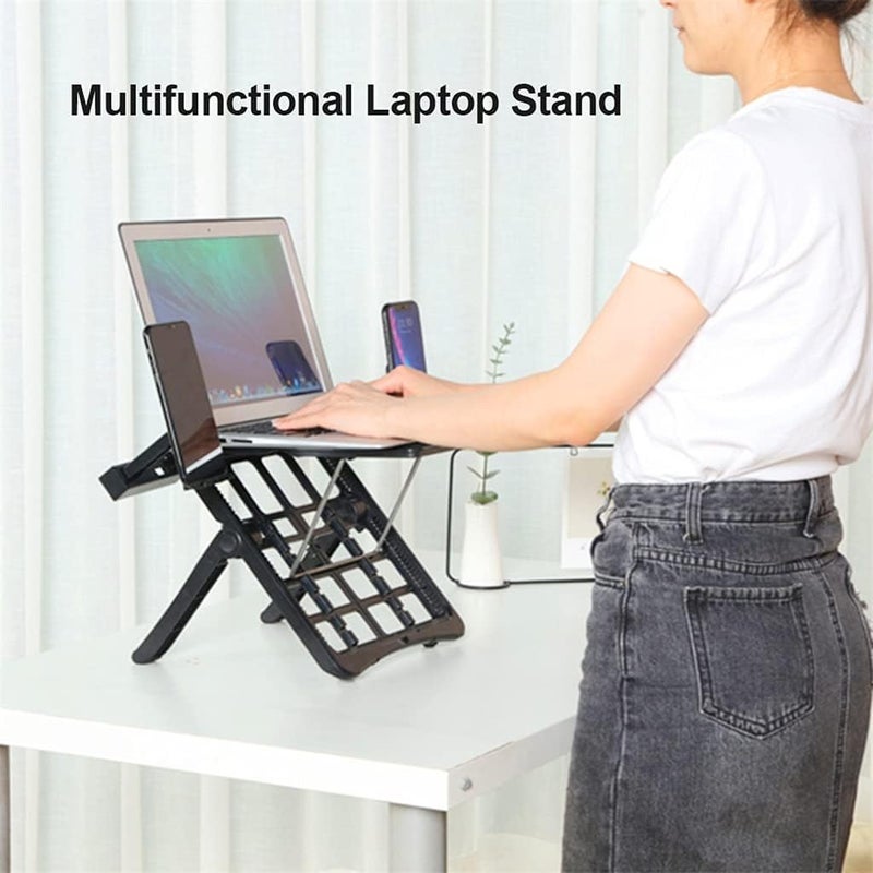 PORSTUV Aluminum Laptop Stand with Built - in Foldable Phone Holders - Multi - Angle Adjustable Cooling Bracket - Image 3