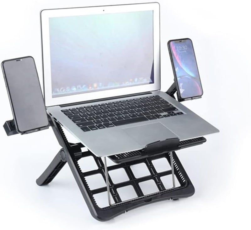 PORSTUV Aluminum Laptop Stand with Built - in Foldable Phone Holders - Multi - Angle Adjustable Cooling Bracket - Image 1