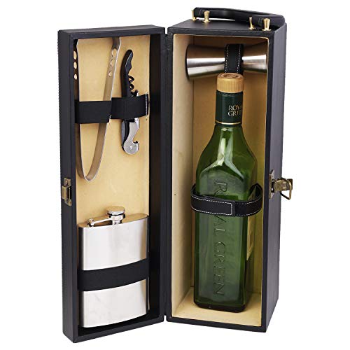 Anything & Everything Travel Bar Set | Portable Leatherette Bar Tool Set | Wine Case | Whisky Case | Wooden Bar Set for Picnic | Portable Bar Accessories Set (Black & Beige) - Image 2
