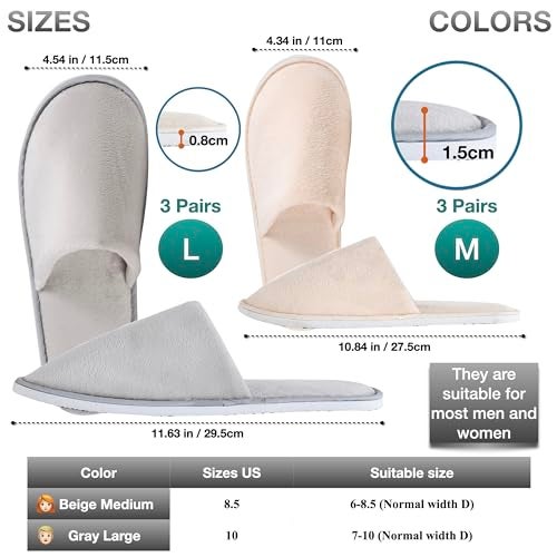 OSTADARRA 6 Pairs Spa Slippers, Non Slip Disposable Slippers For Guest, Washable Reusable, Which Can Be Used As Women Men, House, Indoor, Bathroom, Bedroom, Hotel, Bride Slippers (2 sizes) - Image 2
