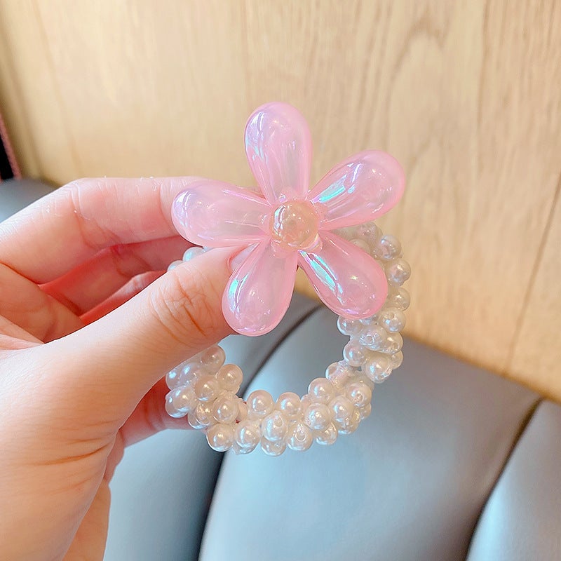 Loquat Kids Pearl Crown Hairband Princess Floral Tie Pink Crystal Flowers