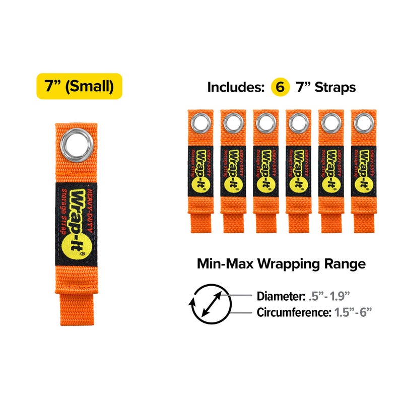 Wrap-It Storage Heavy-Duty Wrap-It Storage Straps - 7-inch (6-Pack) Blaze Orange - Garage Organizer and Appliance Cord Holder for Home Storage Essentials - Image 3
