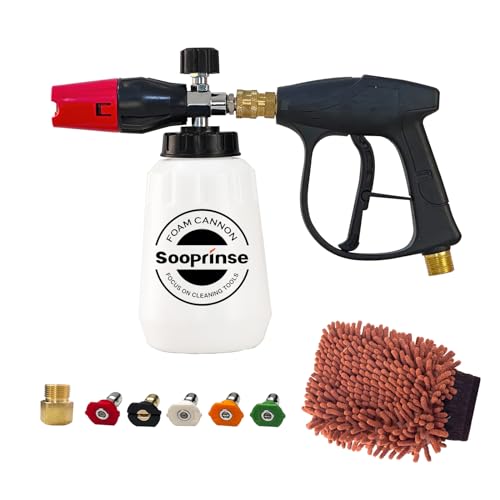 Sooprinse Foam Cannon Kit with Pressure Washer Short Gun, 1 L Snow Foam Lance with 1/4 Inch Quick Connector, Foam Blaster with Pressure Washer Gun,4000 PSI, Black - Image 1