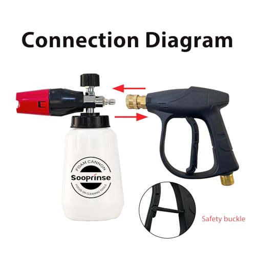 Sooprinse Foam Cannon Kit with Pressure Washer Short Gun, 1 L Snow Foam Lance with 1/4 Inch Quick Connector, Foam Blaster with Pressure Washer Gun,4000 PSI, Black - Image 5