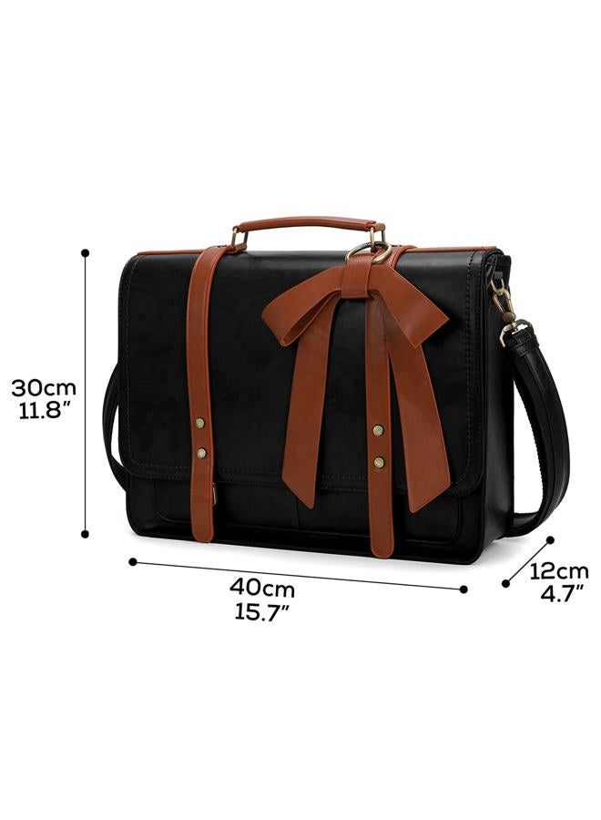 ECOSUSI Women Briefcase PU Leather Laptop Bag College Satchel fit 15.6" Laptop, Black & Brown, 15.6 inch, Detachable - Image 5