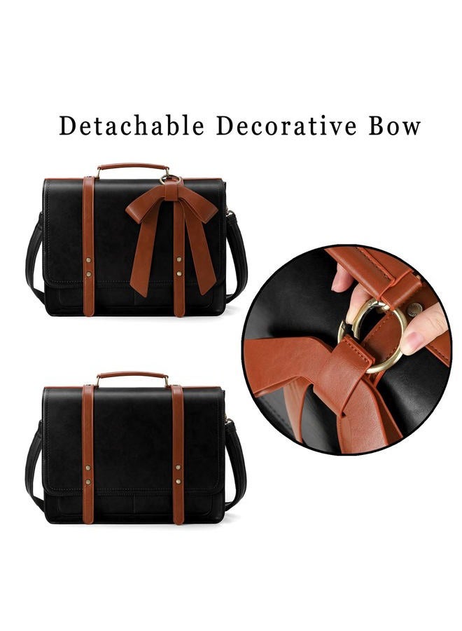 ECOSUSI Women Briefcase PU Leather Laptop Bag College Satchel fit 15.6" Laptop, Black & Brown, 15.6 inch, Detachable - Image 3