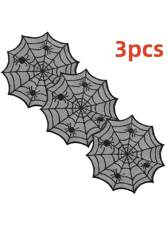 3 Pcs Halloween Round Table Mats Spider Web Design Home Kitchen Decor - Image 4