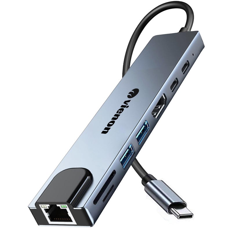 USB C Hub Ethernet HDMI Adapter, 8 in 1 USB C Docking Station with 4K HDMI, RJ45 Ethernet, SD/TF Card Reader, USB 3.0/2.0, PD 100W, USB C, LAN USB C Dongle for MacBook Pro/Air, iPad Pro, XPS, etc