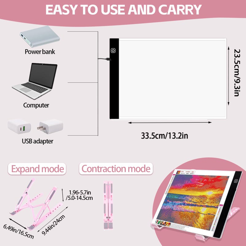 DNSGOOR 186Pcs All Inclusive Diamond Art Accessories Kit Diamond Painting A4 LED Light Pad Set with Diamond Art Sealer Glue Stand Storage Case Pens 5D Painting Tools for DIY Drill Craft - Image 2