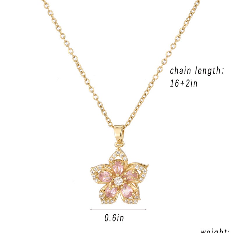 KONPJE Necklace for Women Gold Flower Fidget Necklace Rotatable Crystal Silver Blossom Pendant Necklaces Adjustable Spinning Fidget Necklaces Redbud Flower Choker Funny Gift Jewelry(gold pink - Image 3