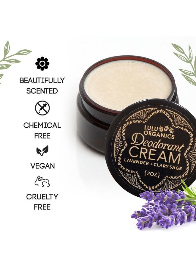 Lulu Organics - Natural Deodorant Cream – Aluminum and Cruelty Free, Long Lasting Odor for Women and Men, Vegan Formula, Gentle on Sensitive Skin, Non Toxic and Eco-Friendly, Lavender & Clary Sage, 2oz - Image 1