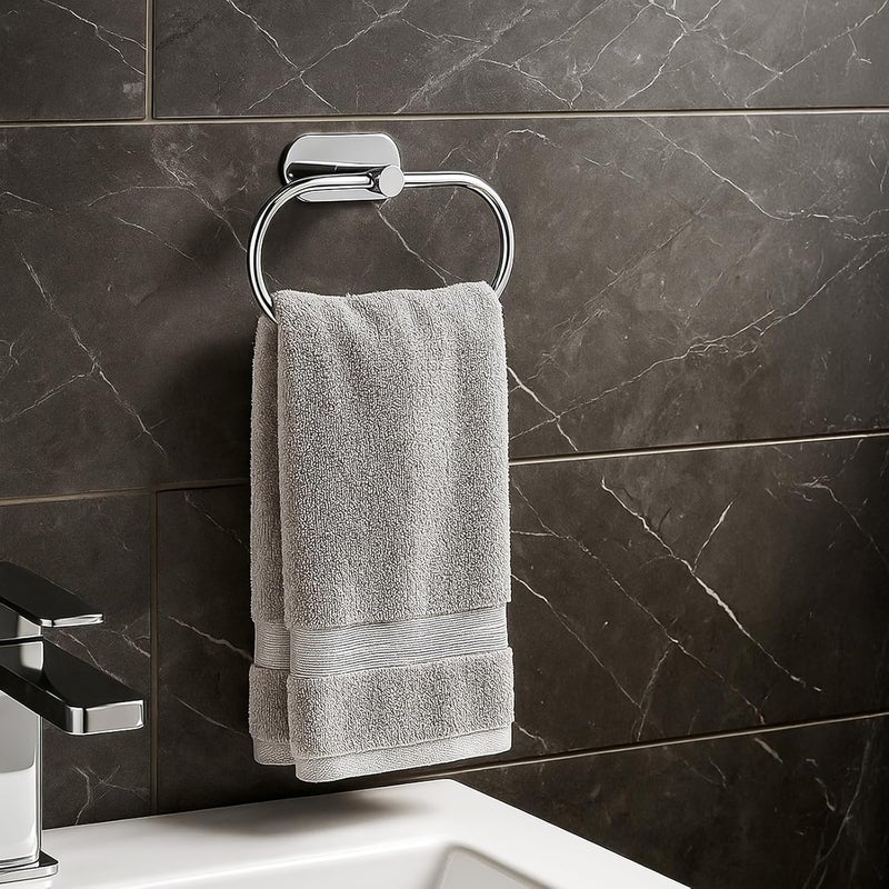 fixeify Self Adhesive Towel Ring for Bathroom & Wash Basin | Stainless Steel SS304 Napkin Holder | Chrome Finish No Drill Towel Hanger | Bathroom Accessories & Hand Towel Holder (Towel Ring) - Image 1