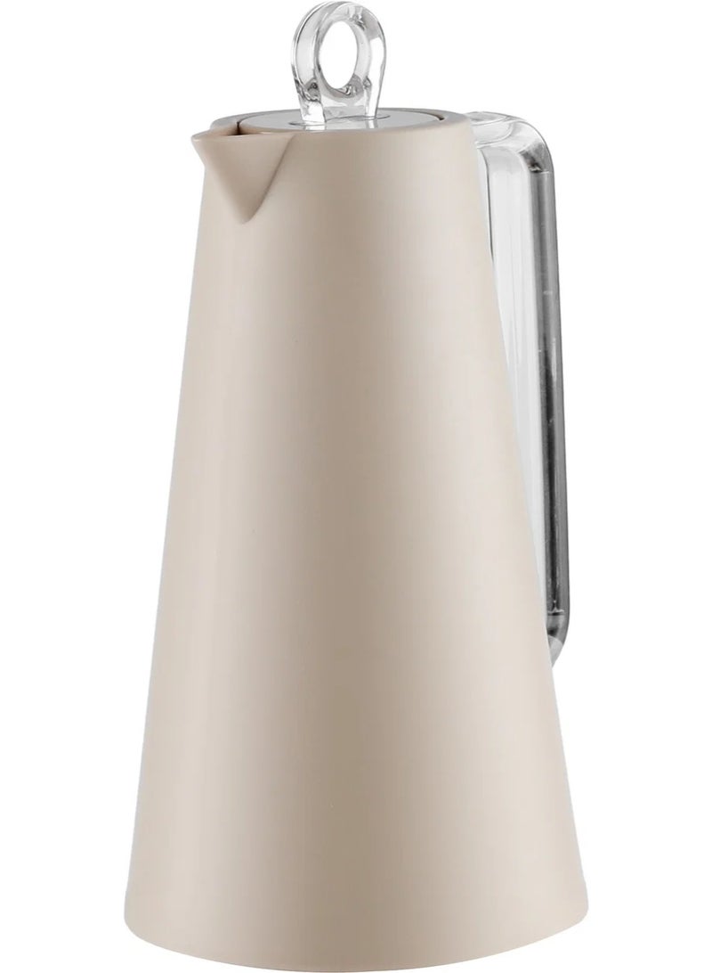 Glory Thermos, 1 Liter, Glass Interior, Transparent Handle, Push-Button Lid - Beige - Image 3