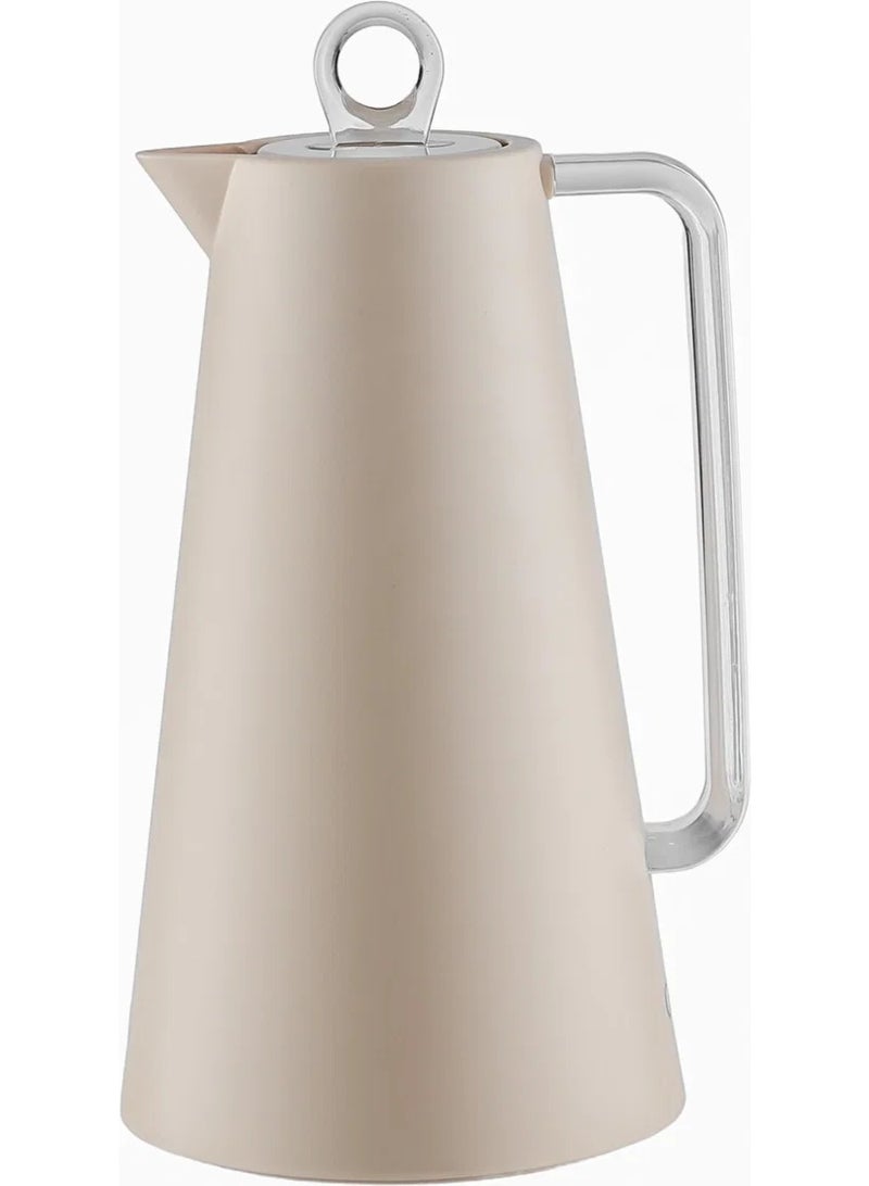 Glory Thermos, 1 Liter, Glass Interior, Transparent Handle, Push-Button Lid - Beige - Image 2