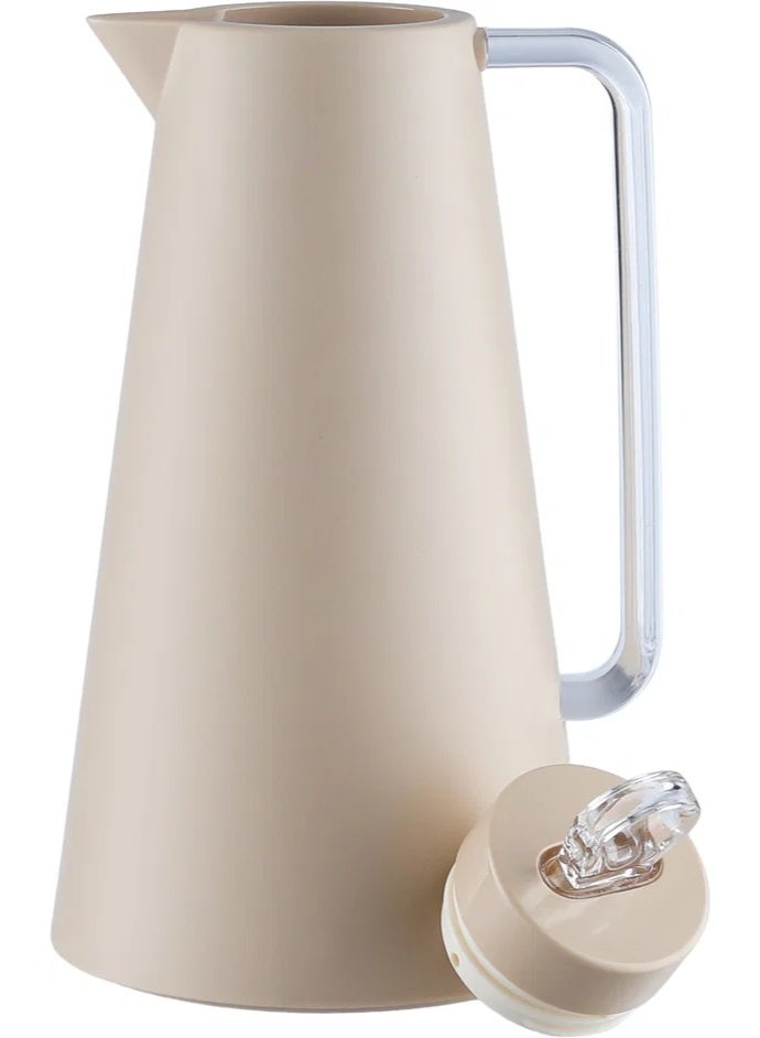 Glory Thermos, 1 Liter, Glass Interior, Transparent Handle, Push-Button Lid - Beige - Image 4