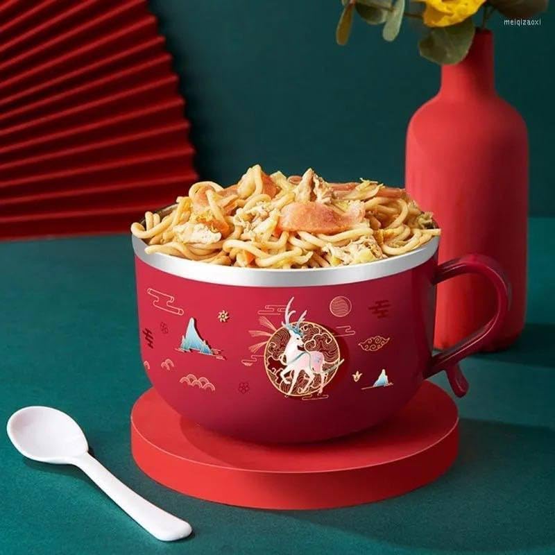 SNAPCOM Noodles Bowl with Handle Instant Noodle Cup Large Capacity Student Lunch Box Dormitory Fast Food Cup Curry Bow Snack Bowl Used for Serving Pasta use for Home Kitchen Picnic Camping 1 pcs - Image 3