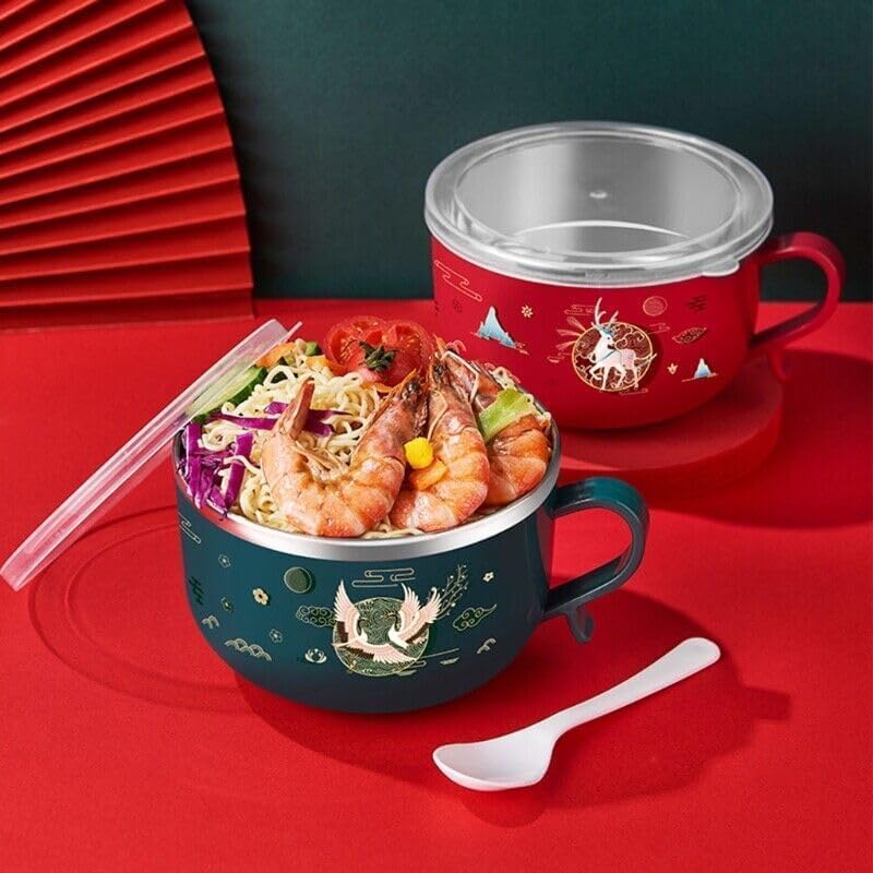 SNAPCOM Noodles Bowl with Handle Instant Noodle Cup Large Capacity Student Lunch Box Dormitory Fast Food Cup Curry Bow Snack Bowl Used for Serving Pasta use for Home Kitchen Picnic Camping 1 pcs - Image 2