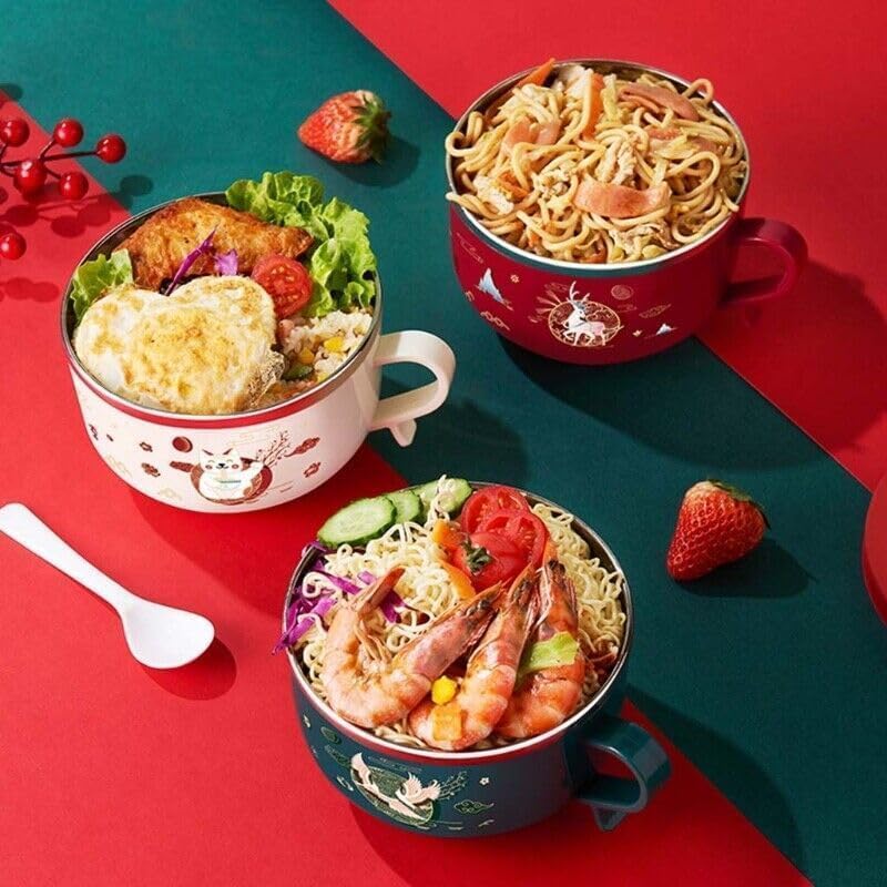 SNAPCOM Noodles Bowl with Handle Instant Noodle Cup Large Capacity Student Lunch Box Dormitory Fast Food Cup Curry Bow Snack Bowl Used for Serving Pasta use for Home Kitchen Picnic Camping 1 pcs - Image 4