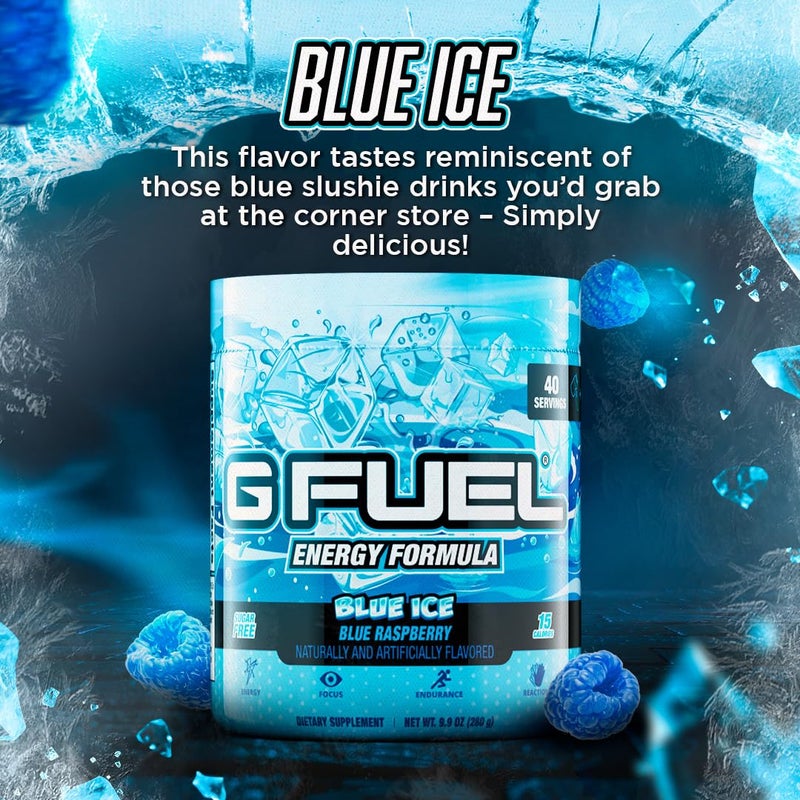 G Fuel Blue Ice Energy Drink Powder, Pre Workout Caffeine Mix for Gaming, Sugar Free Focus Amino, Vitamin + Antioxidants, 9.9oz (Blue Raspberry, 40 Servings) - Image 4