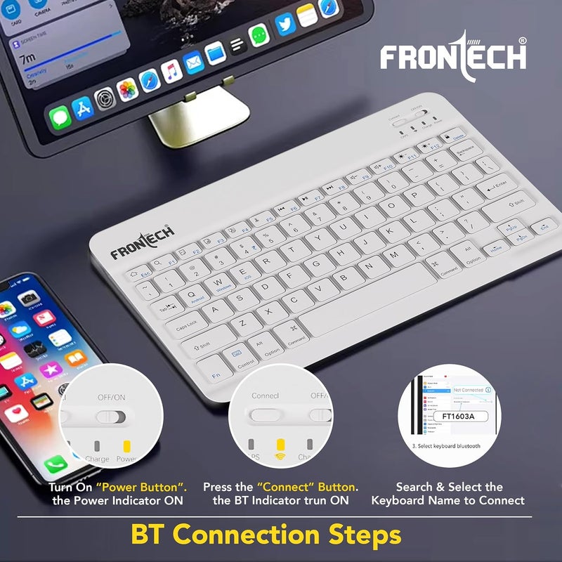 FRONTECH Wireless Mini Keyboard - 78 Keys, Bluetooth Connectivity, Rechargeable, Ultra Slim, Compact Design 1 Year Warranty (FT-1603AW) - Image 5