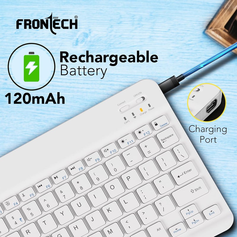 FRONTECH Wireless Mini Keyboard - 78 Keys, Bluetooth Connectivity, Rechargeable, Ultra Slim, Compact Design 1 Year Warranty (FT-1603AW) - Image 4
