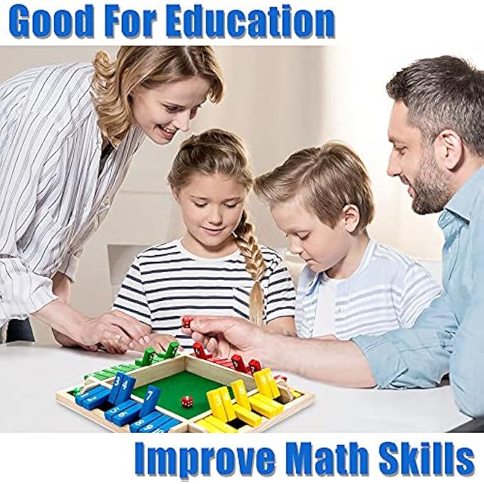 Nicecho Shut The Box Game 12 Inches Family Wooden Board Table Math Dice Games for Adults and Kids 24 Player Classics Tabletop Version Games for ClassroomHomeParty or Pub - Image 3