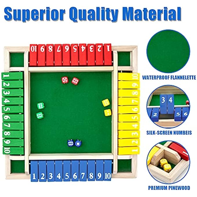 Nicecho Shut The Box Game 12 Inches Family Wooden Board Table Math Dice Games for Adults and Kids 24 Player Classics Tabletop Version Games for ClassroomHomeParty or Pub - Image 5