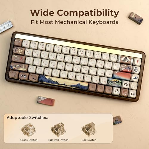 OHY XVX MOA Profile Japanese Fuji Mountain Theme PBT Keycaps Set, 140-Key Coffee & Cream Custom Keycaps for US Layout Mechanical Keyboards (Brown/Beige Design with Key Puller) - Image 5