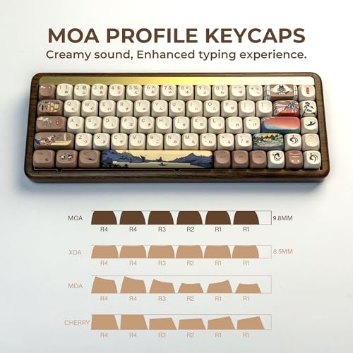 OHY XVX MOA Profile Japanese Fuji Mountain Theme PBT Keycaps Set, 140-Key Coffee & Cream Custom Keycaps for US Layout Mechanical Keyboards (Brown/Beige Design with Key Puller) - Image 2