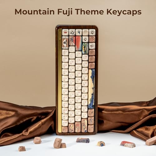 OHY XVX MOA Profile Japanese Fuji Mountain Theme PBT Keycaps Set, 140-Key Coffee & Cream Custom Keycaps for US Layout Mechanical Keyboards (Brown/Beige Design with Key Puller) - Image 4