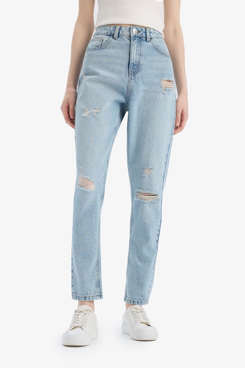 DeFacto Blue Woman Mom Fit Jean Trousers Casual - Image 1