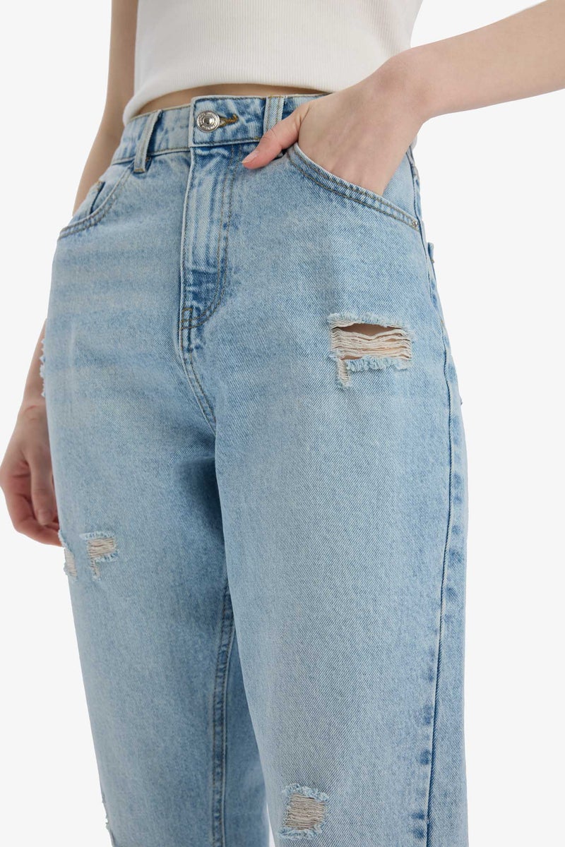 DeFacto Blue Woman Mom Fit Jean Trousers Casual - Image 5