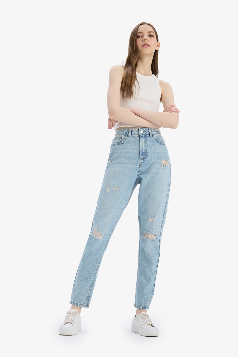 DeFacto Blue Woman Mom Fit Jean Trousers Casual - Image 2