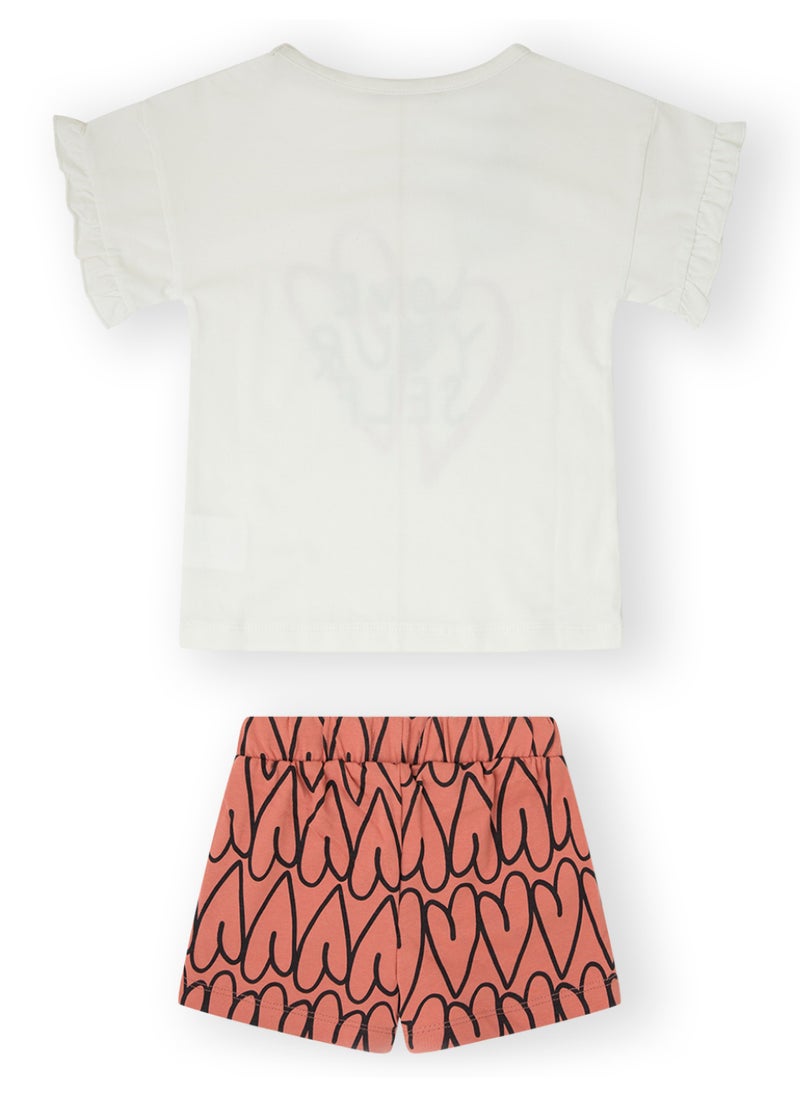 CANADA HOUSE - Soft and Comfortable Ecru and Orange Cotton Summer Set for Girls - Image 1