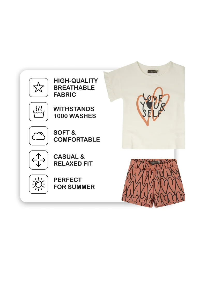 CANADA HOUSE Soft and Comfortable Ecru and Orange Cotton Summer Set for Girls