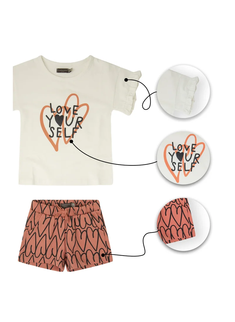 CANADA HOUSE Soft and Comfortable Ecru and Orange Cotton Summer Set for Girls